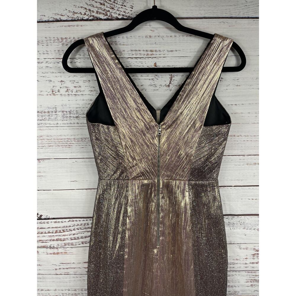 Phoebe Dress Women's SZ 0 Gold Metallic V Neck Sheath Sleeveless Party Cocktail - Picture 8 of 11